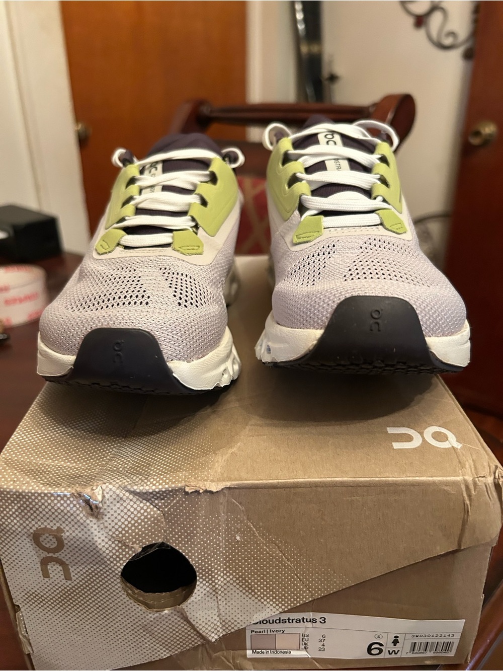 On Athletic Women’s Running Shoes in Light Gray and Lime